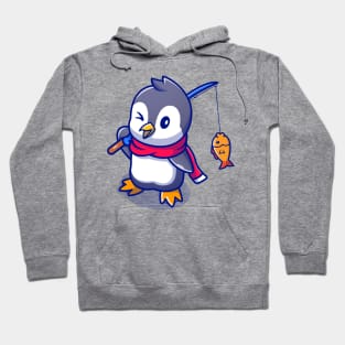 Cute Penguin Fishing Cartoon Hoodie